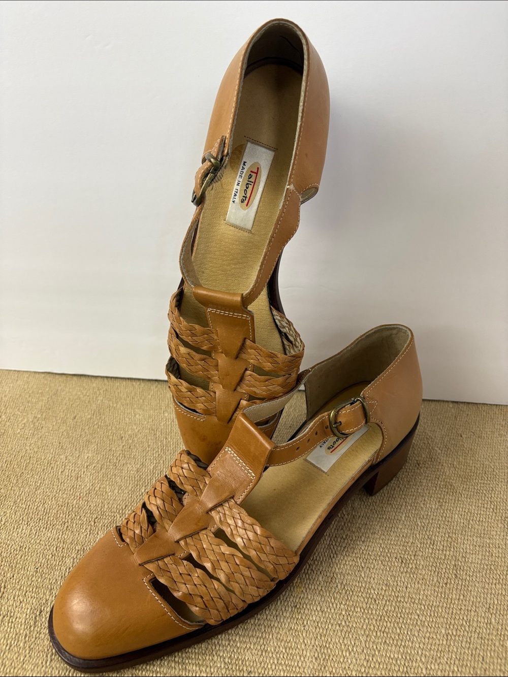 Talbots Vintage Tan Braided Leather Mary Jane Heels Size 10